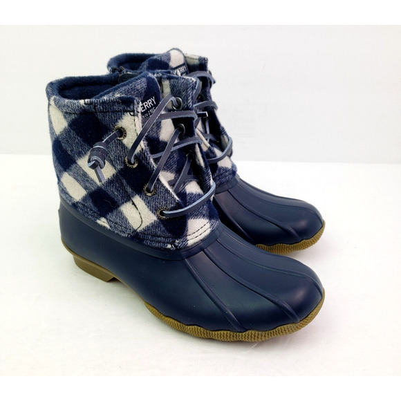 Sperry Top Sider Saltwater Youth Size 1Y Blue Plaid Wool Waterproof Duck Boots